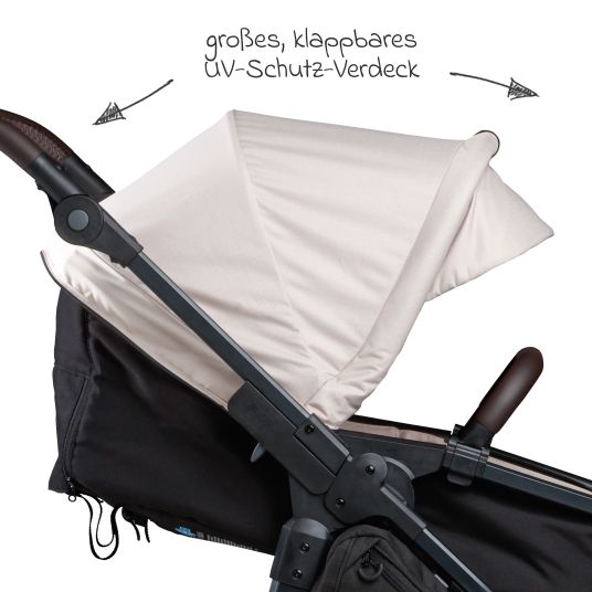 TFK 3in1 Kombi-Kinderwagen-Set Mono 2 mit Luftreifen inkl. Kombi-Einheit (Babywanne+Sitz) mit Liegeposition, Babyschale Pebble Pro & XXL Zubehörpaket - Sand