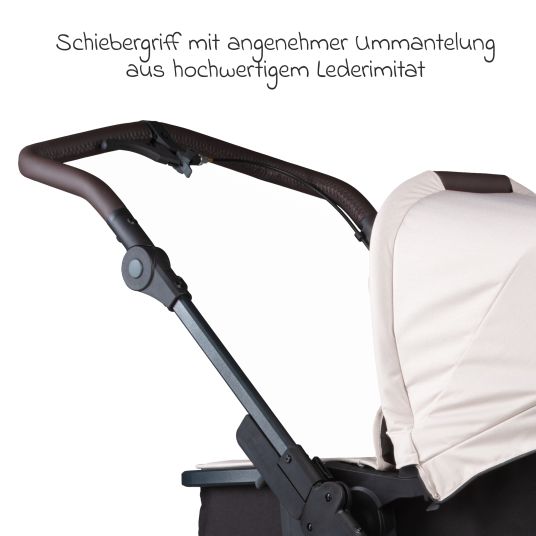 TFK 3in1 baby carriage set Mono 2 with pneumatic tires incl. combi unit (carrycot+seat) with reclining position, Pebble Pro infant car seat & XXL accessory pack - Sand