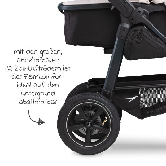 TFK 3in1 baby carriage set Mono 2 with pneumatic tires incl. combi unit (carrycot+seat) with reclining position, Pebble Pro infant car seat & XXL accessory pack - Sand