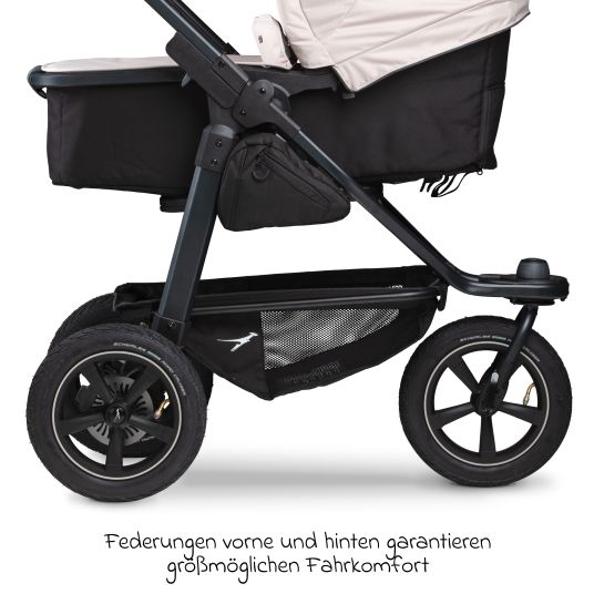 TFK 3in1 Kombi-Kinderwagen-Set Mono 2 mit Luftreifen inkl. Kombi-Einheit (Babywanne+Sitz) mit Liegeposition, Babyschale Pebble Pro & XXL Zubehörpaket - Sand