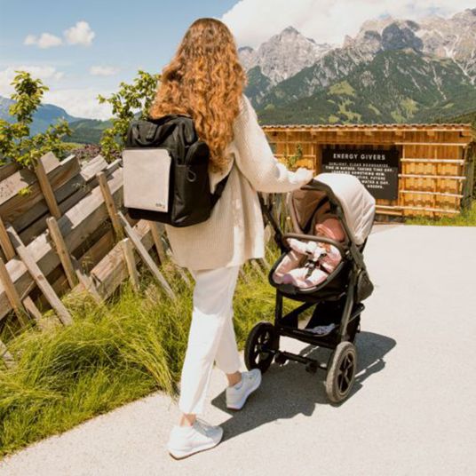 TFK Set passeggino 3in1 Mono 2 con pneumatici, comprensivo di unità combinata (navicella+seggiolino) con posizione reclinabile, seggiolino auto Pebble Pro e pacchetto accessori XXL - Sabbia