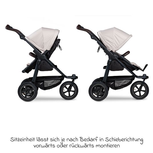 TFK 3in1 Kombi-Kinderwagen-Set Mono 2 mit Luftreifen inkl. Kombi-Einheit (Babywanne+Sitz) mit Liegeposition, Babyschale Pebble Pro & XXL Zubehörpaket - Sand