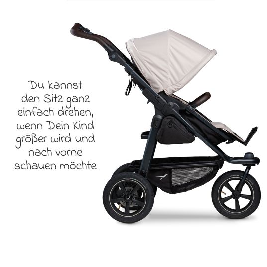 TFK 3in1 Kombi-Kinderwagen-Set Mono 2 mit Luftreifen inkl. Kombi-Einheit (Babywanne+Sitz) mit Liegeposition, Babyschale Pebble Pro & XXL Zubehörpaket - Sand