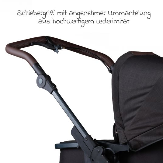 TFK Set passeggino 3in1 Mono 2 con pneumatici, comprensivo di unità combinata (navicella+seggiolino) con posizione reclinabile, seggiolino auto Pebble Pro e pacchetto accessori XXL - nero