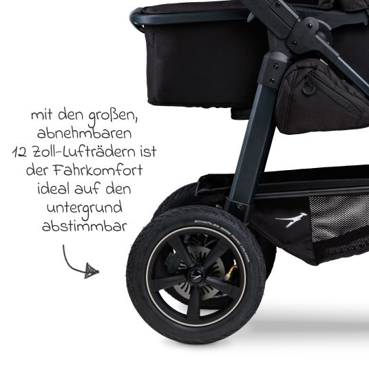 TFK Set passeggino 3in1 Mono 2 con pneumatici, comprensivo di unità combinata (navicella+seggiolino) con posizione reclinabile, seggiolino auto Pebble Pro e pacchetto accessori XXL - nero