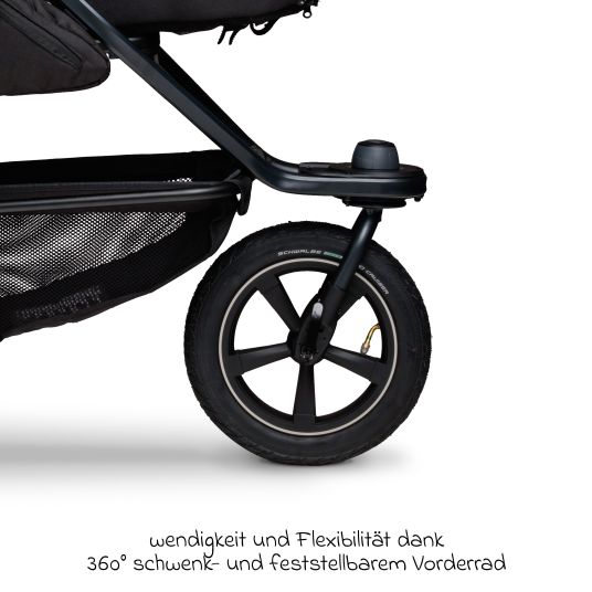 TFK Set passeggino 3in1 Mono 2 con pneumatici, comprensivo di unità combinata (navicella+seggiolino) con posizione reclinabile, seggiolino auto Pebble Pro e pacchetto accessori XXL - nero