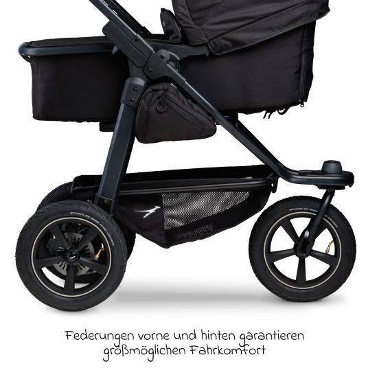 TFK 3in1 baby carriage set Mono 2 with pneumatic tires incl. combi unit (carrycot+seat) with reclining position, infant car seat Pebble Pro & XXL accessory pack - black