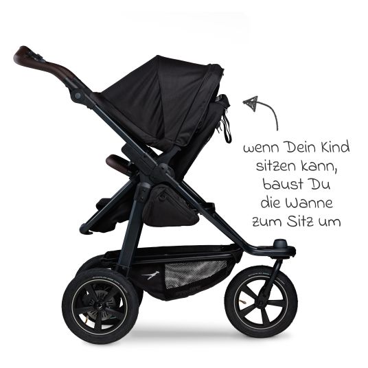 TFK Set passeggino 3in1 Mono 2 con pneumatici, comprensivo di unità combinata (navicella+seggiolino) con posizione reclinabile, seggiolino auto Pebble Pro e pacchetto accessori XXL - nero