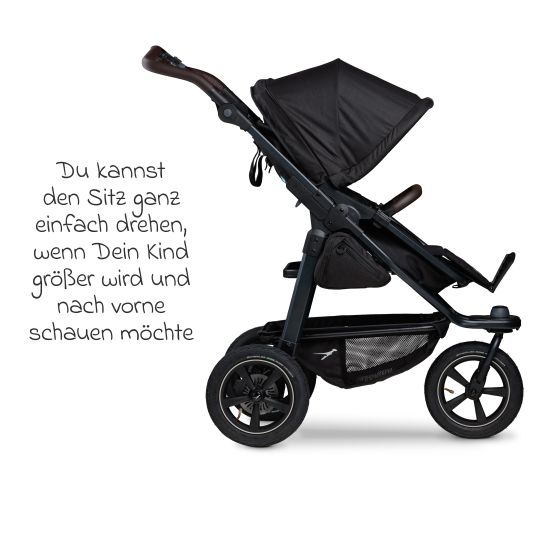 TFK 3in1 baby carriage set Mono 2 with pneumatic tires incl. combi unit (carrycot+seat) with reclining position, infant car seat Pebble Pro & XXL accessory pack - black