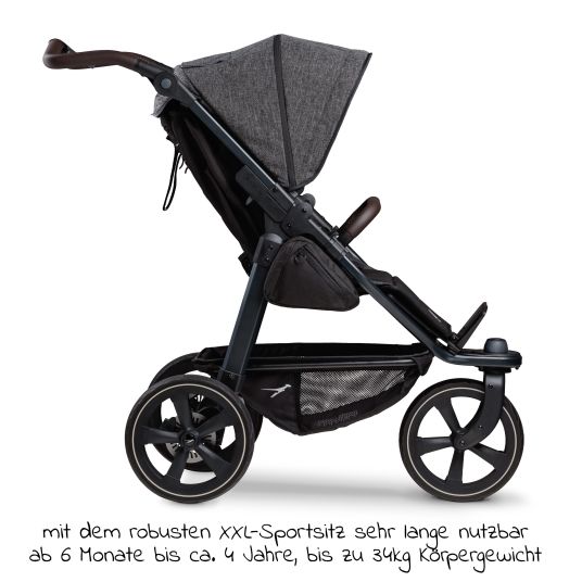 TFK Buggy & baby carriage Mono 2 with air chamber tires incl. free mamaboard - with sports seat up to 34 kg - premium anthracite