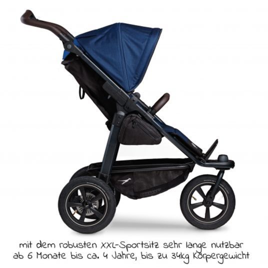 TFK Buggy & Sportkinderwagen Mono 2 mit Luftreifen inkl. Gratis Mamaboard - mit Sportsitz bis 34 kg - Marine