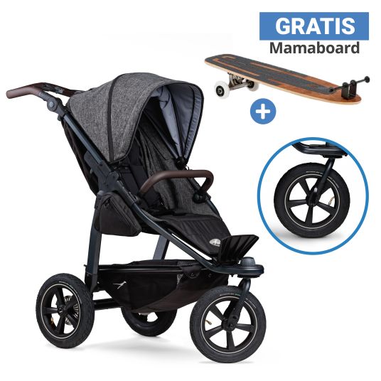 TFK Passeggino Mono 2 con pneumatici, incluso mamaboard in omaggio - con seggiolino sportivo fino a 34 kg - antracite premium