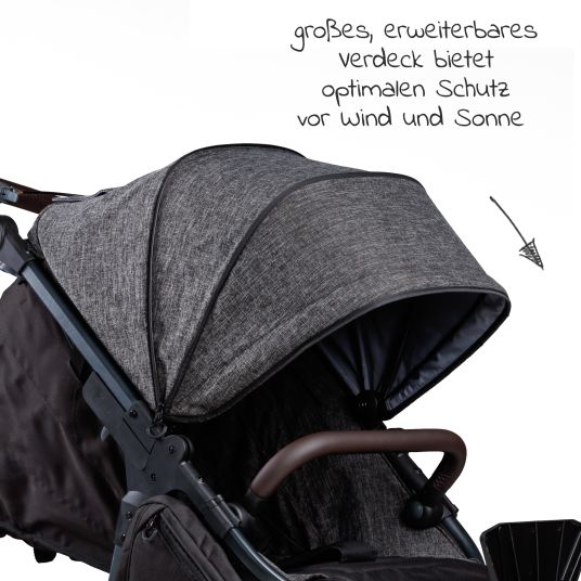 TFK Passeggino Mono 2 con pneumatici, incluso mamaboard in omaggio - con seggiolino sportivo fino a 34 kg - antracite premium