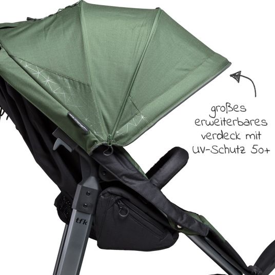 TFK Stroller & Sport Stroller Mono with pneumatic tires incl. sport seat up to 34 kg + XXL Zamboo accessories package - Olive