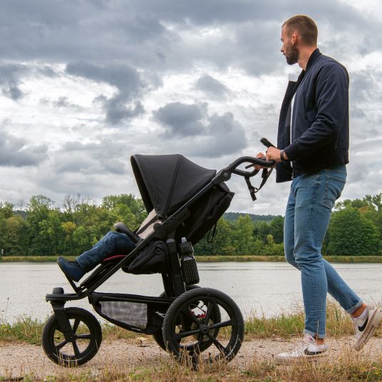 TFK Passeggino Pro con pneumatici e seggiolino sportivo fino a 34 kg, incluso portacellulare, bottiglia per bevande, borsa per ciuccio, libro per passeggino e pacchetto accessori XXL - antracite