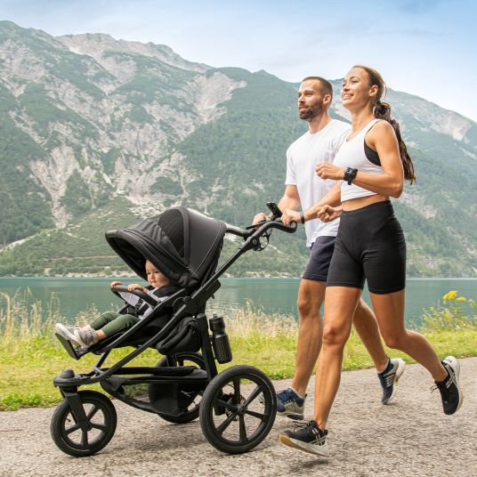 TFK Passeggino Pro con pneumatici e seggiolino sportivo fino a 34 kg, incluso portacellulare, bottiglia per bevande, borsa per ciuccio, libro per passeggino e pacchetto accessori XXL - antracite