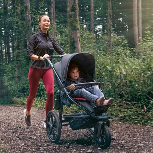 TFK Buggy & Sportkinderwagen Pro mit Luftreifen inkl. Sportsitz bis 34 kg inkl. Handyhalter, Getränkeflasche, Schnullertasche, Buggybuch & XXL Zubehörpaket - Anthrazit