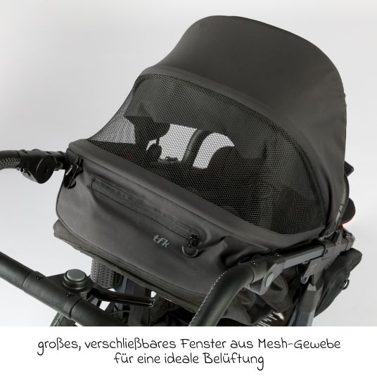 TFK Buggy & Sportkinderwagen Pro mit Luftreifen inkl. Sportsitz bis 34 kg inkl. Handyhalter, Getränkeflasche, Schnullertasche, Buggybuch & XXL Zubehörpaket - Anthrazit