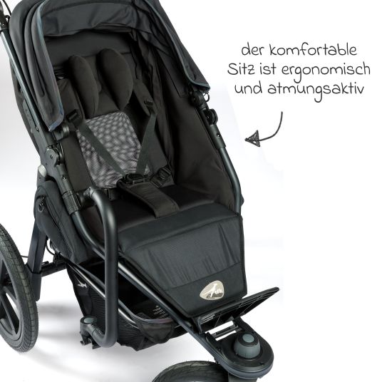 TFK Buggy & sports stroller Pro with pneumatic tires incl. sports seat up to 34 kg incl. cell phone holder, drink bottle, pacifier bag, buggy book & XXL accessory package - anthracite