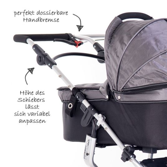 TFK Trio Twist triple stroller incl. adapter & raincover - grey