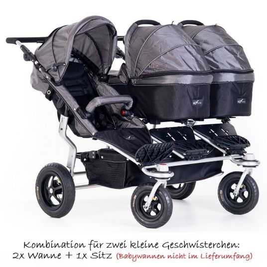 TFK Drillings-Kinderwagen Trio Twist inkl. Adapter & Regenverdecke - Grau