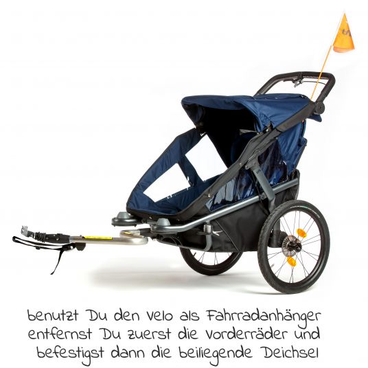 TFK Fahrradanhänger und Kinderwagen Velo 2 für 2 Kinder (bis 44 kg ) + Deichsel - Marine