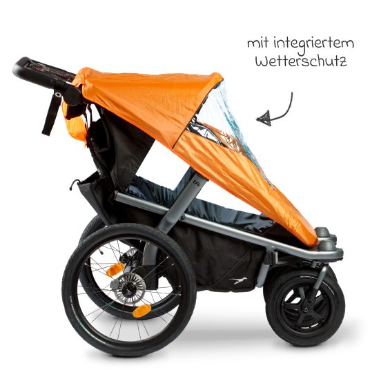 TFK Fahrradanhänger und Kinderwagen Velo 2 für 2 Kinder (bis 44 kg) + Deichsel - Schwarz