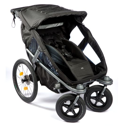 TFK Fahrradanhänger und Kinderwagen Velo 2 für 2 Kinder (bis 44 kg) + Deichsel - Schwarz