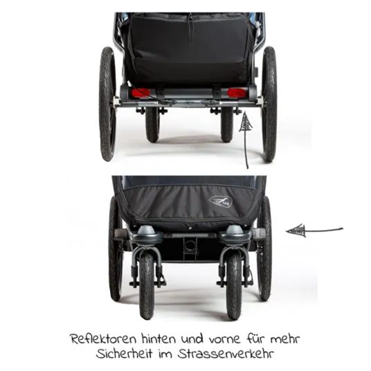 TFK Velo 2 rimorchio per bicicletta e passeggino per 2 bambini (fino a 44 kg) + timone - nero
