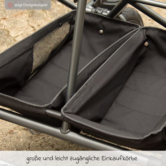 TFK Geschwister- & Zwillingskinderwagen Duo 2 mit Luftkammerreifen - 2x Kombi-Einheit (Wanne+Sitz) mit Liegeposition & XXL Zamboo Zubehör - Olive