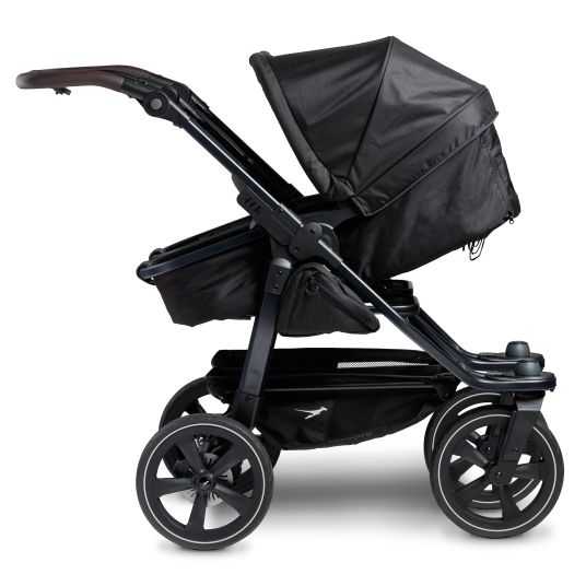 TFK Sibling & twin stroller Duo 2 with air chamber tires - 2x combination unit (carrycot+seat) with reclining position & XXL Zamboo accessories - black