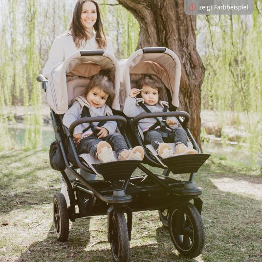 TFK Sibling & twin stroller Duo 2 with pneumatic tires - 2x combination unit (carrycot+seat) with reclining position & XXL Zamboo accessories - Premium Grey
