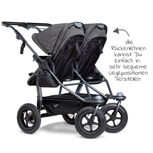 TFK Sibling & twin stroller Duo with pneumatic tires - 2x combi unit (tub+seat) + XXL Zamboo accessories - Anthracite