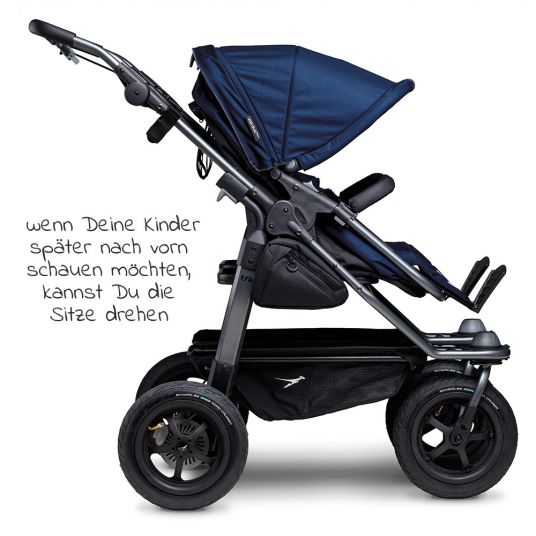 TFK Sibling & twin stroller Duo with pneumatic tires - 2x combi unit (tub+seat) + XXL Zamboo accessories - Navy