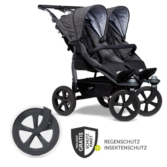 TFK Sibling & twin stroller Duo with air chamber tires- 2x sport seats up to 45 kg + XXL accessories package - Anthracite