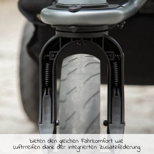 TFK Geschwister- & Zwillingsportwagen Duo mit Luftkammerreifen - 2x Sportsitze  bis 45 kg + XXL  Zubehörpaket - Grau