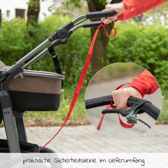 TFK Geschwister- & Zwillingsportwagen Duo mit Luftreifen - 2x Sportsitze bis 45 kg + XXL Zamboo Zubehör - Braun