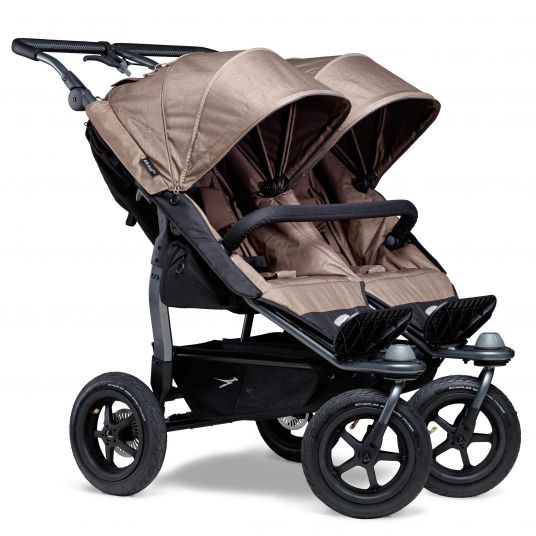 TFK Passeggino gemellare Duo con pneumatici - 2x sedute sportive fino a 45 kg + accessori XXL Zamboo - Marrone