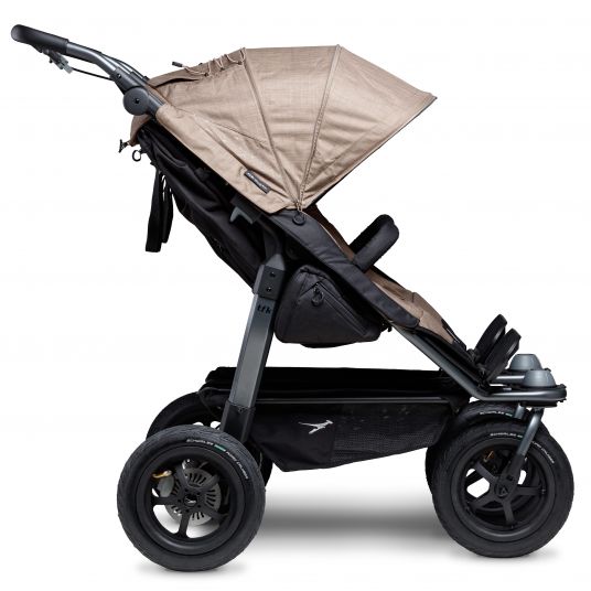 TFK Passeggino gemellare Duo con pneumatici - 2x sedute sportive fino a 45 kg + accessori XXL Zamboo - Marrone