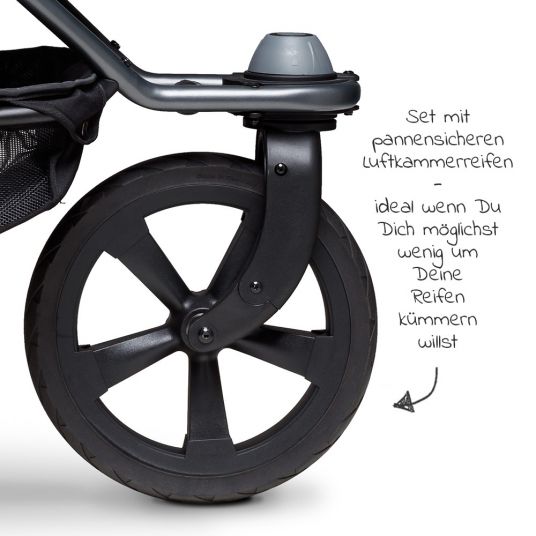 TFK Sibling & twin stroller Duo with air chamber tires - 2x combi unit (tub+seat) + XXL Zamboo accessories - Anthracite