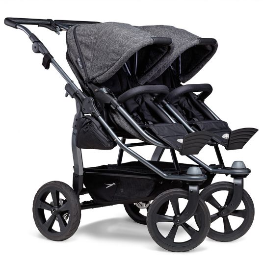 TFK Sibling & twin stroller Duo with air chamber tires - 2x combi unit (tub+seat) + XXL Zamboo accessories - Anthracite