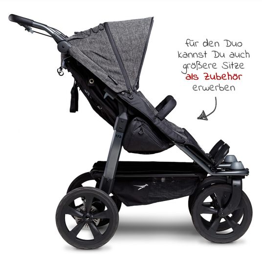 TFK Sibling & twin stroller Duo with air chamber tires - 2x combi unit (tub+seat) + XXL Zamboo accessories - Anthracite