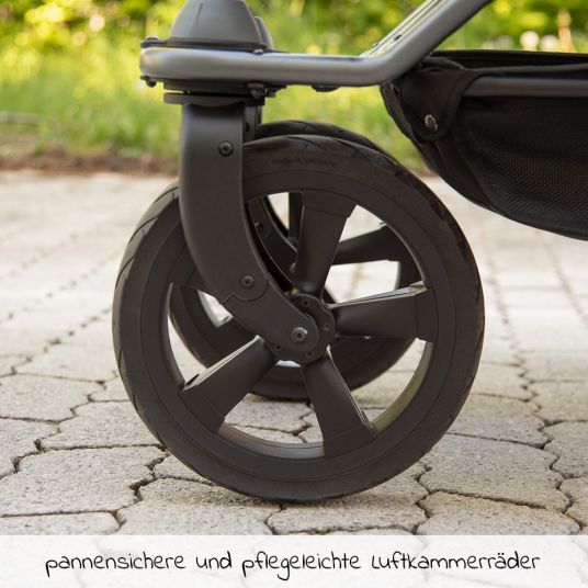 TFK Sibling & twin stroller Duo with air chamber tires - 2x combi unit (tub+seat) + XXL Zamboo accessories - Anthracite