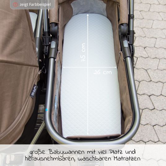 TFK Passeggino gemellare Duo con pneumatici a camera d'aria - 2x unità combinata (vasca+seduta) + accessori XXL Zamboo - antracite