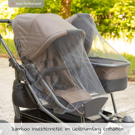 TFK Passeggino gemellare Duo con pneumatici a camera d'aria - 2x unità combinata (vasca+seduta) + accessori XXL Zamboo - antracite