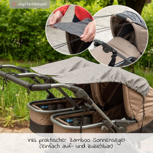 TFK Passeggino gemellare Duo con pneumatici a camera d'aria - 2x unità combinata (vasca+seduta) + accessori XXL Zamboo - antracite