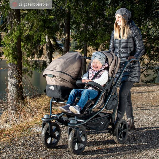 TFK Geschwister- & Zwillingswagen Duo mit Luftkammerreifen - 2x Kombi-Einheit (Wanne+Sitz) + XXL Zamboo Zubehör - Anthrazit