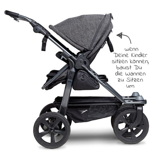 TFK Sibling & twin stroller Duo with air chamber tires - 2x combi unit (tub+seat) + XXL Zamboo accessories - Anthracite