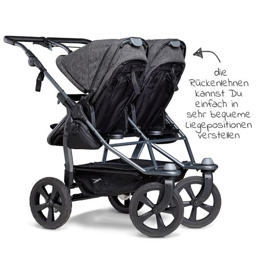 TFK Sibling & twin stroller Duo with air chamber tires - 2x combi unit (tub+seat) + XXL Zamboo accessories - Anthracite