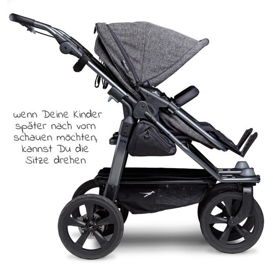 TFK Sibling & twin stroller Duo with air chamber tires - 2x combi unit (tub+seat) + XXL Zamboo accessories - Anthracite